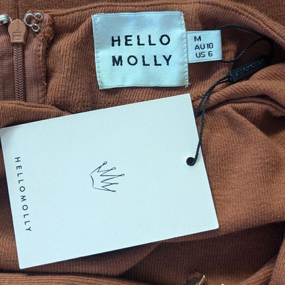 Hello Molly 6 Brown Midi Dress NWT Bodycon Coquette Girl Coastal Cowgirl Chic - Picture 2 of 11